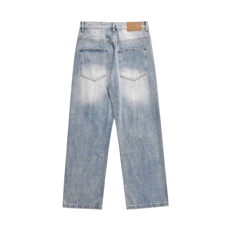 Men Jeans Loose Hole All-Match Polished White