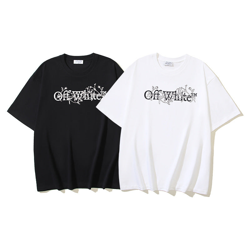 Off White T Shirts OW Branches Letter Print Crew Neck Pullover Short Sleeves