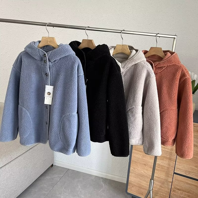 Women Cotton Coat College Wind Windproof Polar Fleece Casual Loose