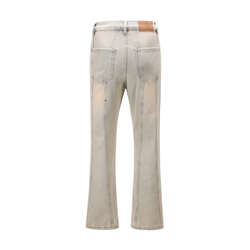 Men Jeans Rivet Flared Jeans Loose Wash Distressed
