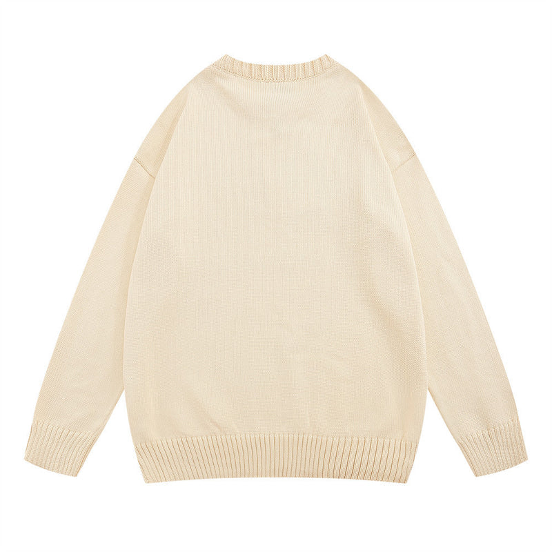 Men Sweater Fuzzy Printed round Neck Sweater