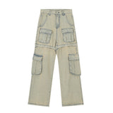 Men Jeans Detachable Trousers Workwear with Pocket Stitching Buttons