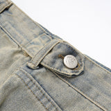 Men Jeans Yellow Pleated Vintage Pocket