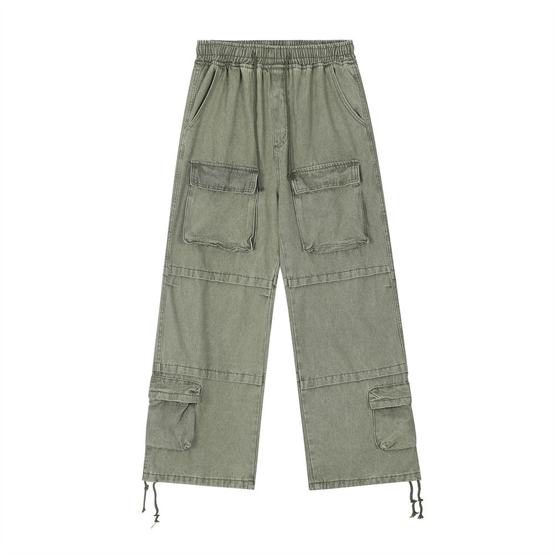 Men Jeans Punk Distressed Overalls Multi-Pocket