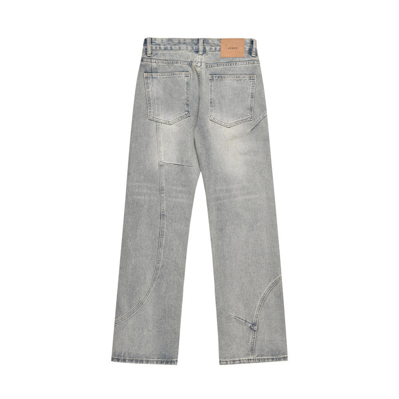 Men Jeans Irregular Stitching Bright White Trousers