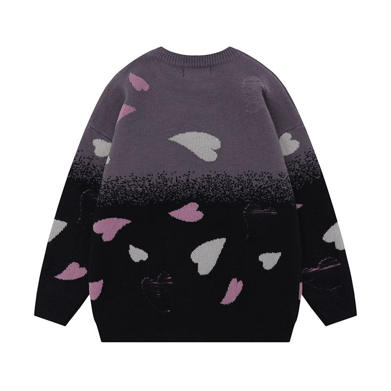 Women Sweater Sweet Cool Love Gradient Jacquard Knitted Sweater