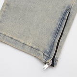 Men Jeans Mud Yellow Dyed Retro Loose Casual Zipper Slit