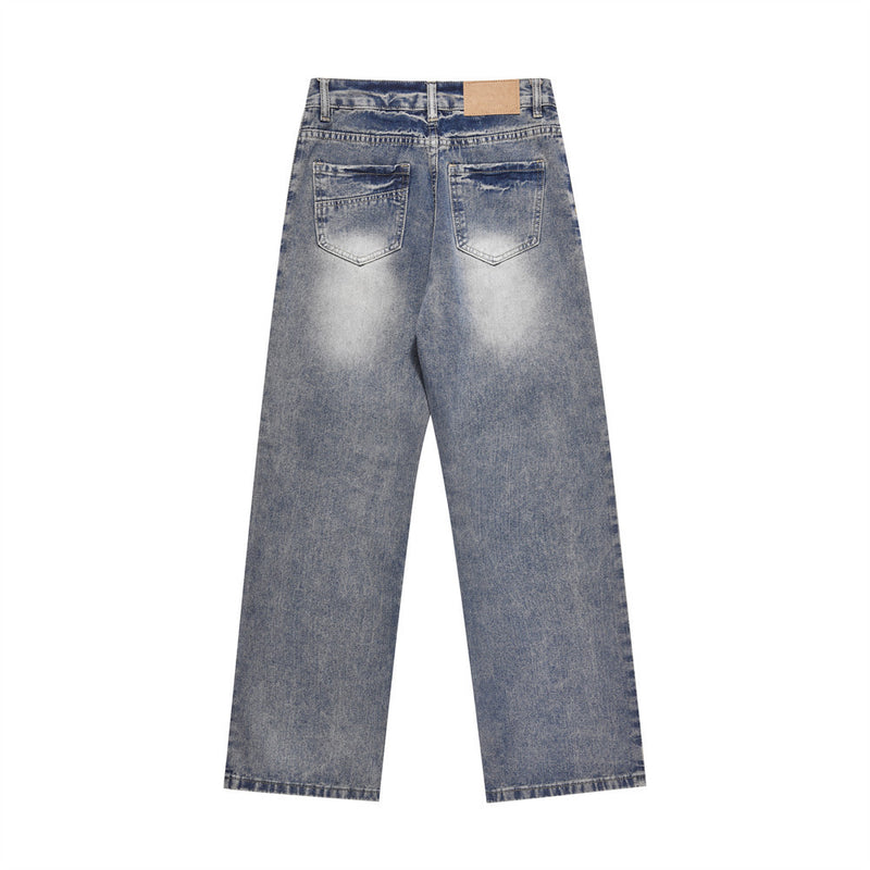 Men Jeans Worn White Old Casual Loose