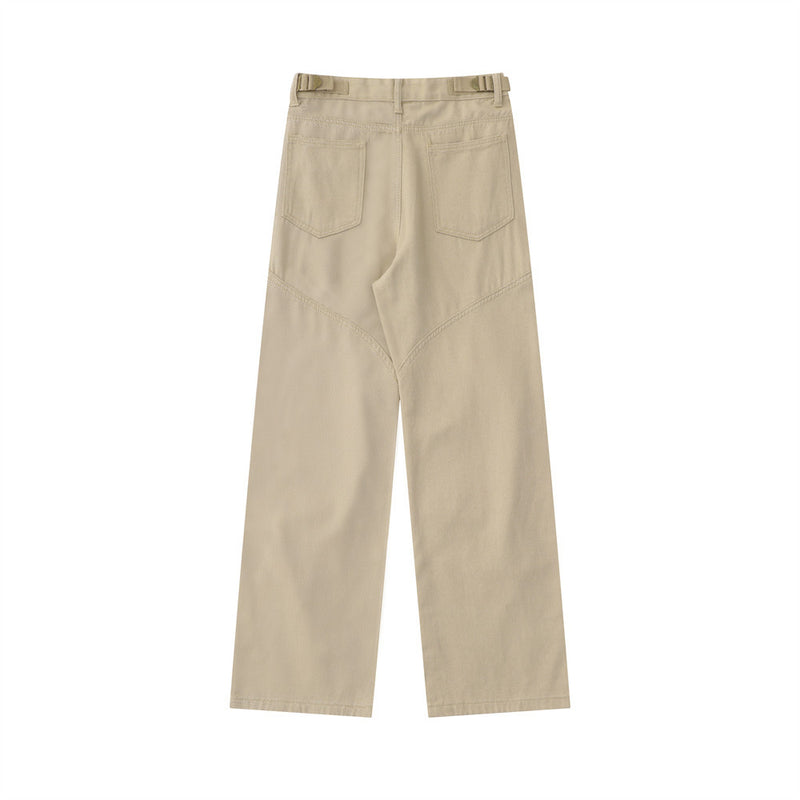 Men Jeans Stitching Solid Color Pleated Overalls