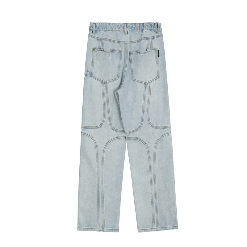 Men Jeans Stitching Loose Straight