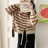Women Knitted Cardigan Striped Loose Sweater
