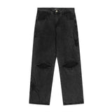 Men Jeans Spider Pattern Loose Make Old Ripped All-Match
