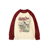 Women Sweater Color Matching Couple Sweater Retro Vibe Loose All-Match