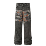 Unisex Pants Make Old Patch Embroidered Loose Jeans