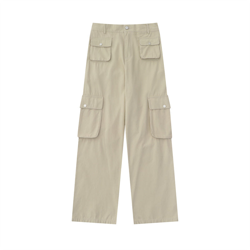 Men Jeans Vintage Multi-Pocket Workwear Jeans Solid Color