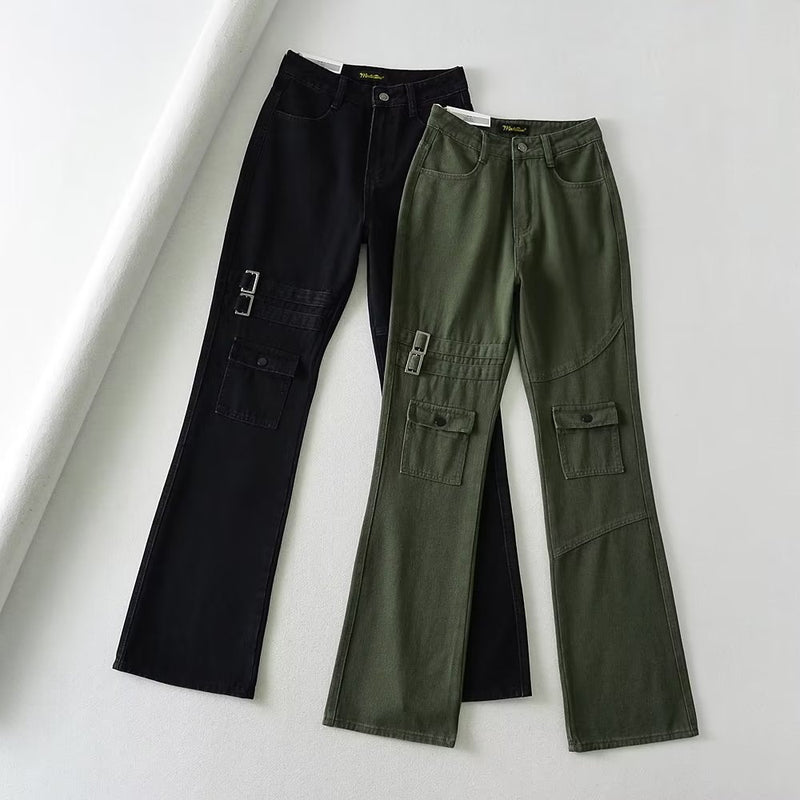 Women Jeans Multi-Pocket Slimming Retro