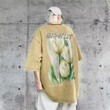 Men T Shirt Tulip Vintage Print Heavy Loose