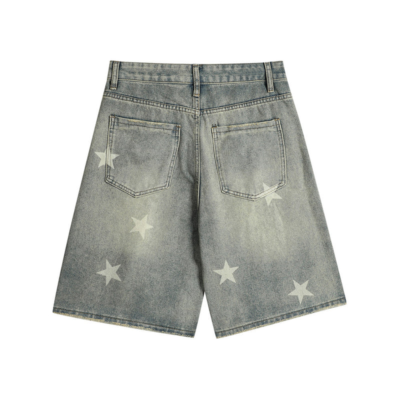 Men Jeans Five-Pointed Star Print Loose Summer All-Matching