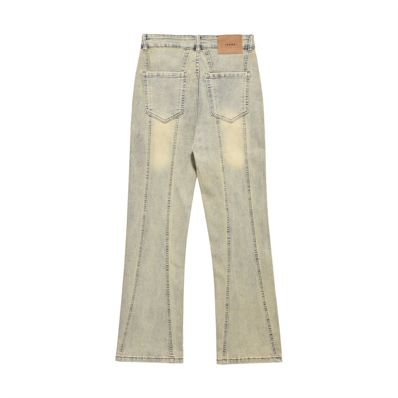 Men Jeans Mud Yellow Stitching Jeans