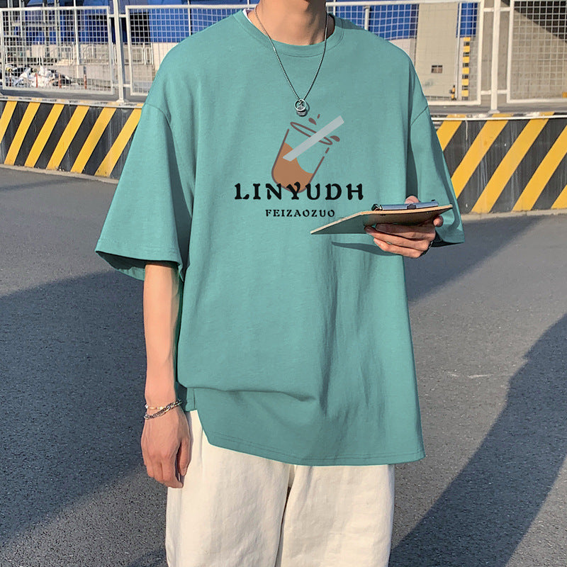 Men T Shirt Cotton All-Match Loose Ice Silk