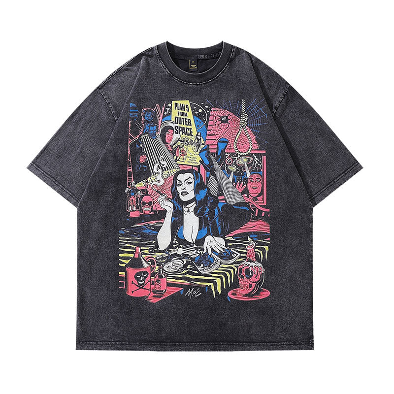 Men's T-Shirt Washed Short-Sleeved T-shirt for Men and Women