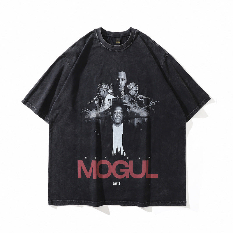 Men T-Shirt Vintage Distressed Print Loose