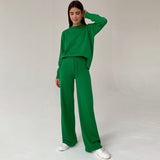 Women Work Business Casual Sweats Knitted Thin Casual Top Two-Piece Pants