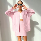 Women Co-Ords Autumn and Winter Woolen Crew Neck Coat Fashion
