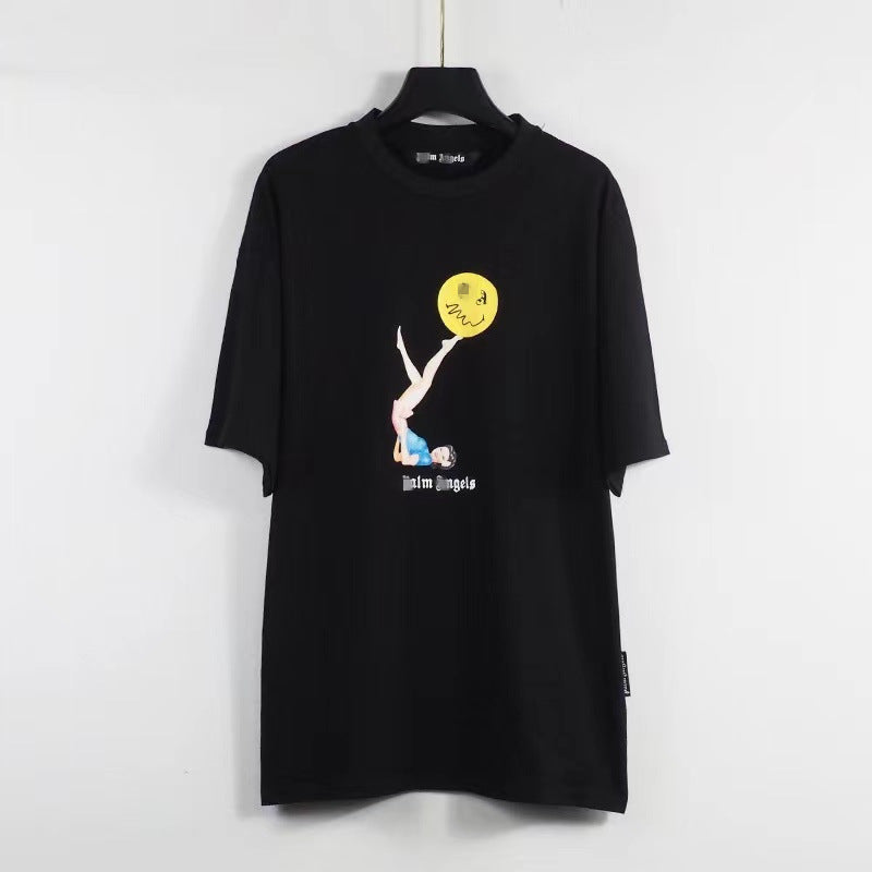 Palm Angle T Shirts Smiley Acrobatic Girl Pattern