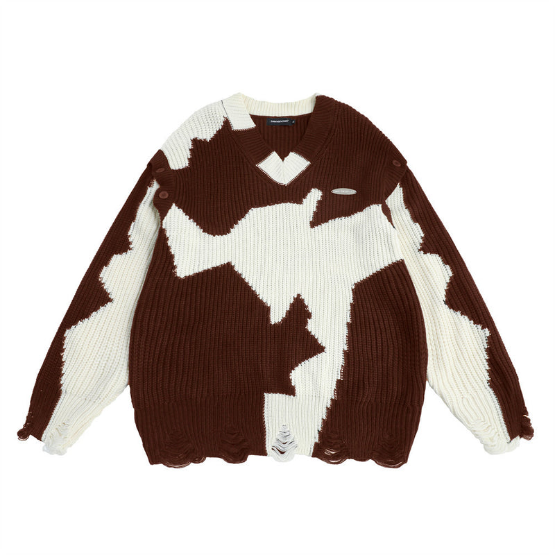 Men Sweater Detachable Two-Way Sweater Irregular Color Block