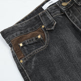 Men Jeans Corduroy Stitching Bell-Bottom Pants