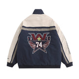 Men Cotton Mixed Jacket Coat Stitching Contrast Color Cotton Coat Jacket Men Winter Cotton Padded Warm Loose Letter Embroidery
