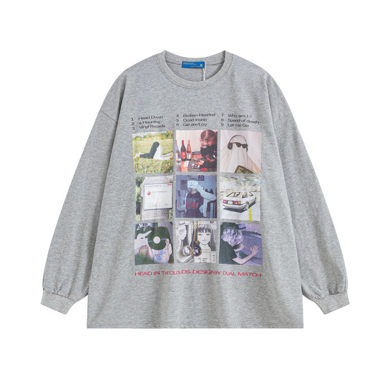 Men Long Sleeve T-Shirt Fun Pattern Hip-Hop Fashion Loose