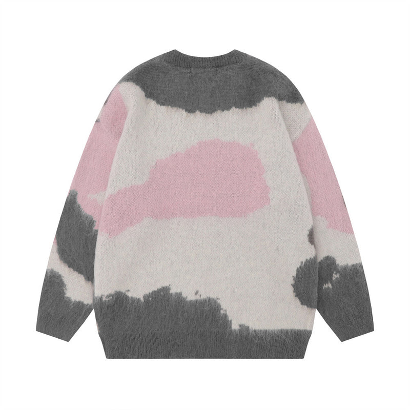 Men Sweater Velvet Padded Sweater Contrasting Color Jacquard Knitwear