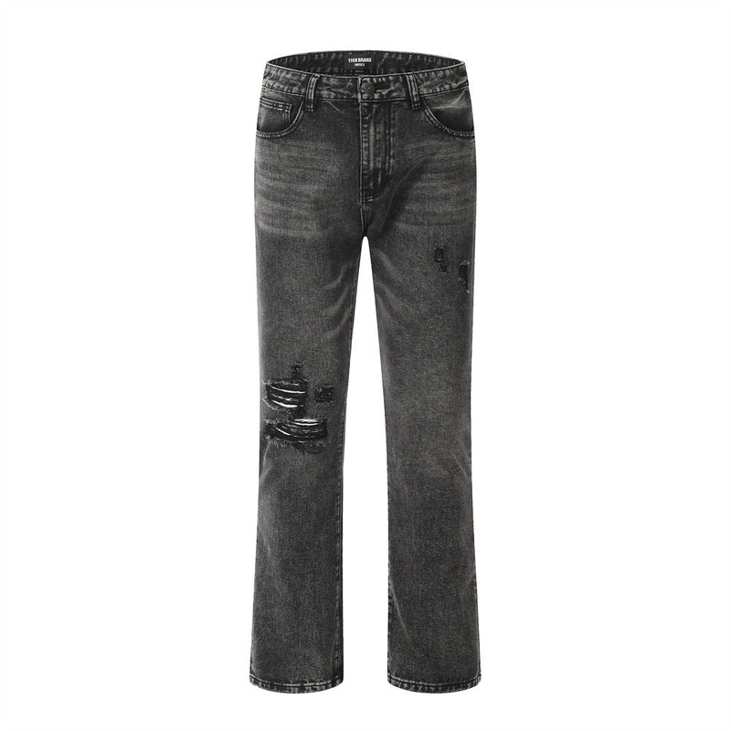 Men Jeans Hole Ripped Distressed Indentation Loose