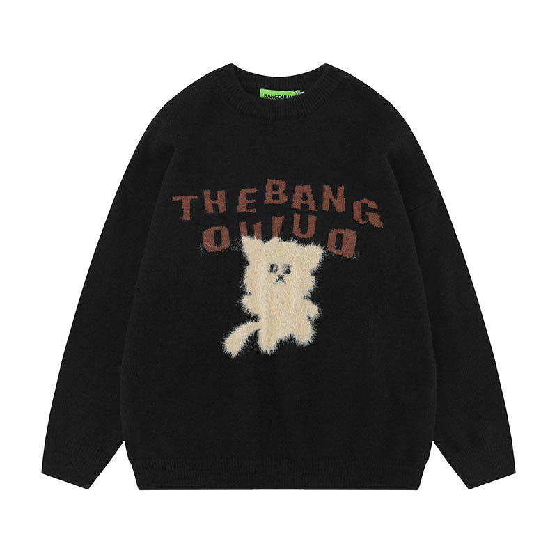 Women Sweater Black Cat Plush Soft Couple Sweater Oversize