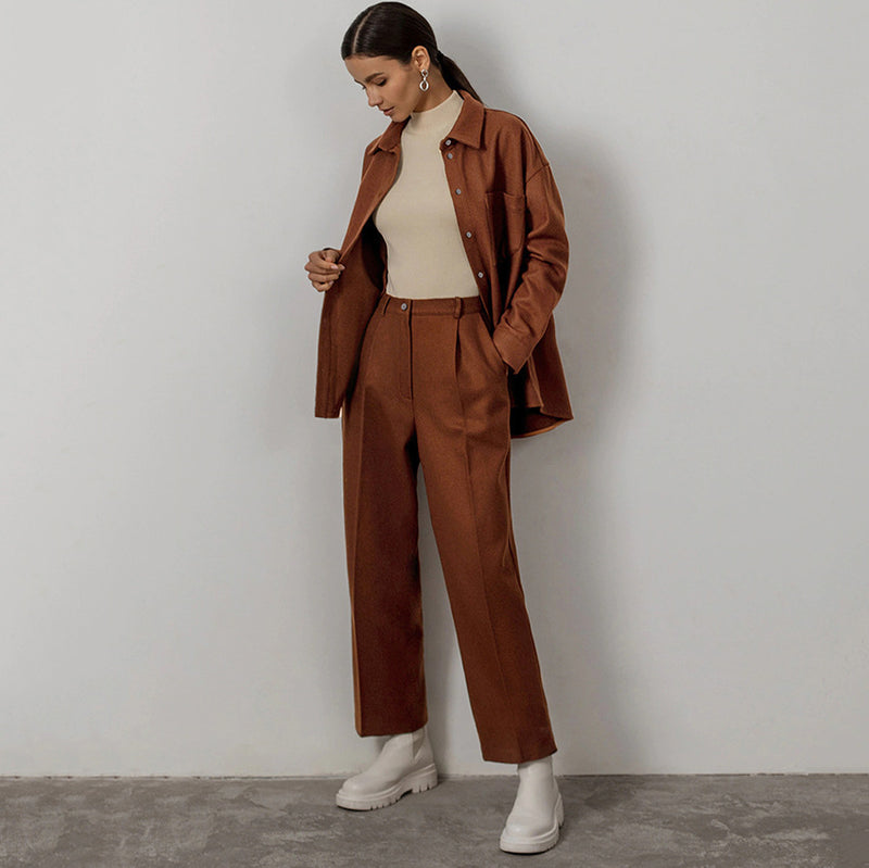 Women Co-Ords Autumn Fashion Shirt and Trousers Two-Piece Set