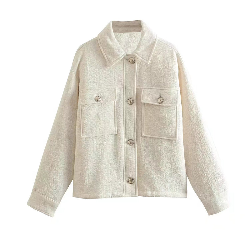 Women Cotton Coat Fashion Casual Polo Collar Jacket
