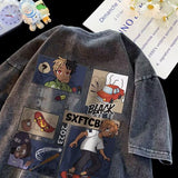 Men T Shirt Cartoon Summer Distressed Loose