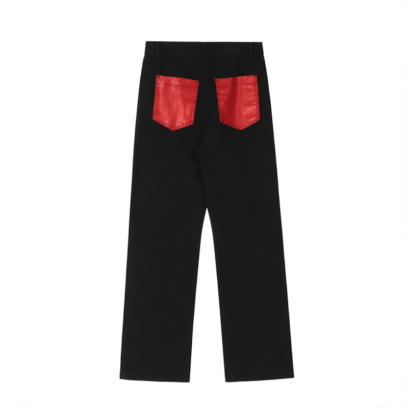 Men Jeans Flame Embroidery Five-Pointed Star Pattern