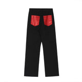 Men Jeans Flame Embroidery Five-Pointed Star Pattern
