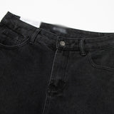 Men Jeans Distressed Zipper Split Casual Loose Raw Hem