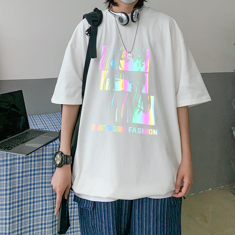 Men T Shirt Short Summer Cartoon Anime Loose
