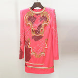 Women Haute Couture Dresses Sequined Diamonds Beaded Gold Velvet