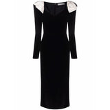 Valentine's Day Dress High Black Bow Velvet Dress Autumn and Winter Dress