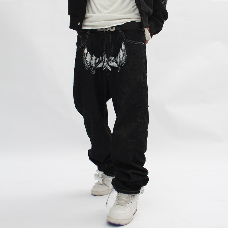 Men Jeans Face Printing Casual Straight Pants Trend
