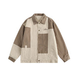 Women Jackets Vintage Contrast Color Patch Corduroy Jacket Vintage