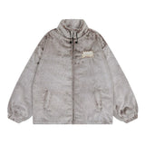 Men Cotton Mixed Jacket Coat Embroidered Lamb Coat Men's Winter Collar Drawstring Loose Cotton Coat Jacket
