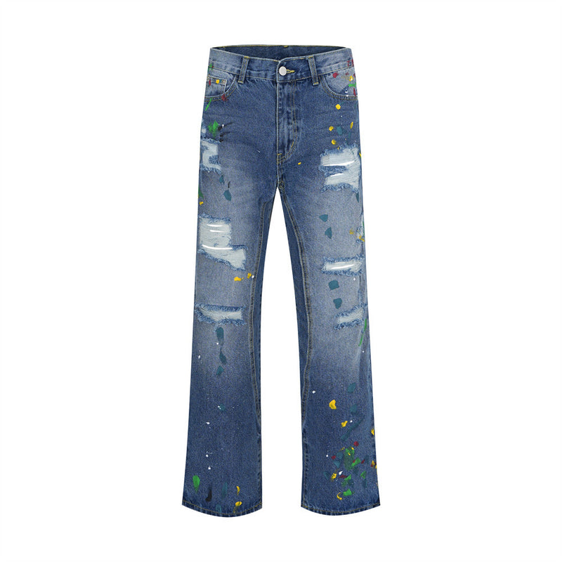 Men Jeans Ripped Spray Paint Punk Loose