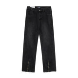 Men Jeans Distressed Zipper Split Casual Loose Raw Hem